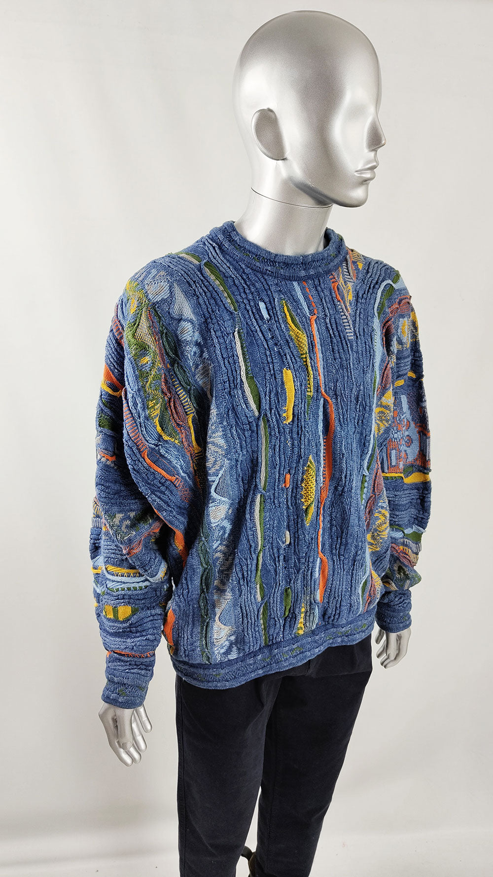 Coogi Vintage Indigo Mens Textured 3D Knit Jumper, 1990s