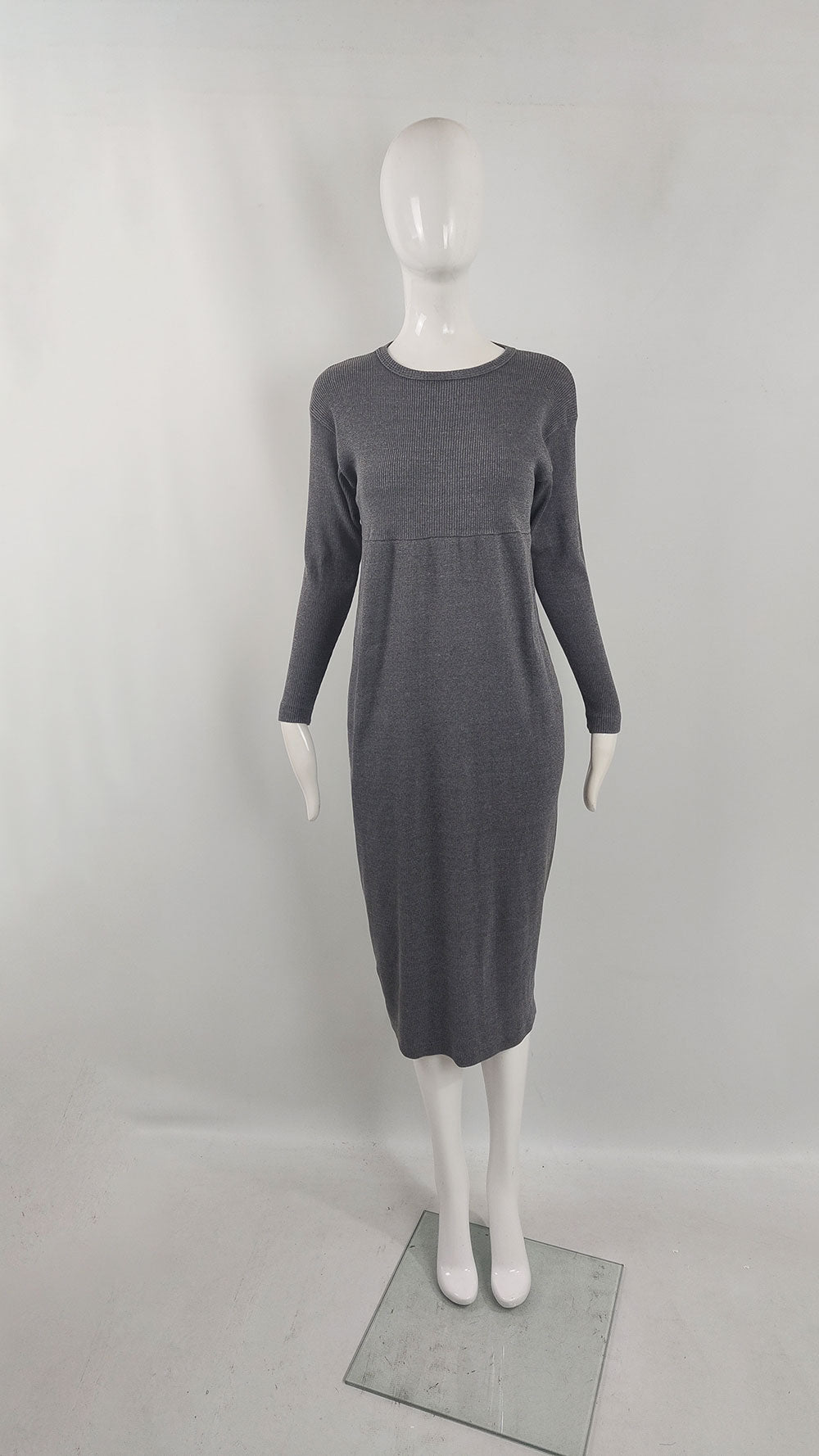 Joseph Tricot Vintage Grey Ribbed Knit Long Sleeve Dress