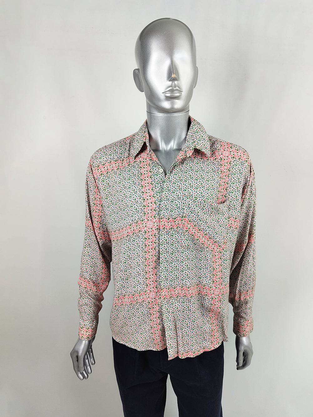 Frattini Erre Vintage Men's Flowy Italian Floral Print Shirt, 1990s