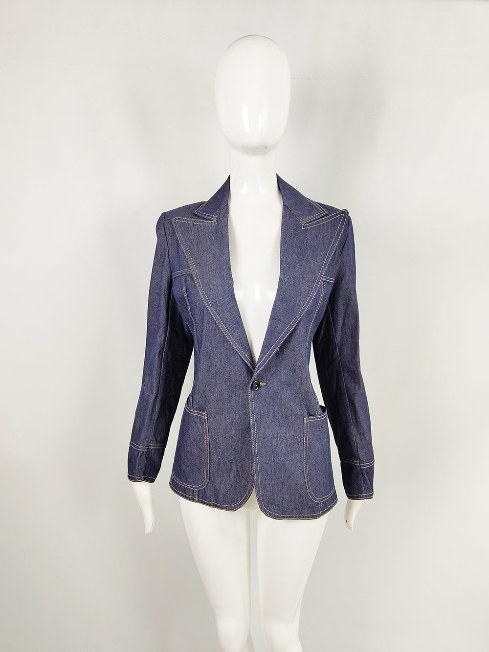 Vintage Womens Mens Unisex Patch Pocket Denim Jacket, 1970s
