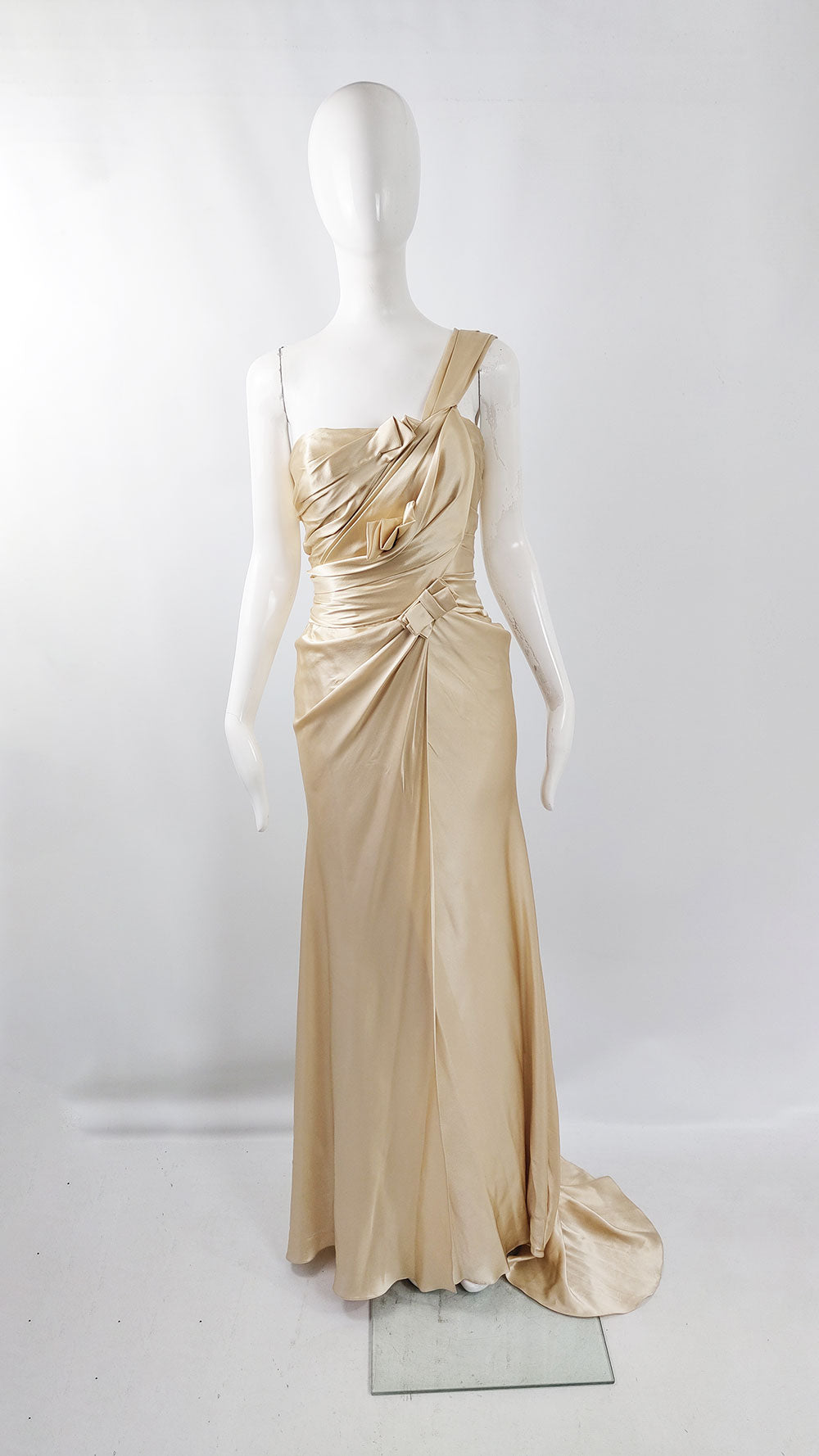 David Fielden Vintage Pure Silk Satin Gold Wedding Evening Dress