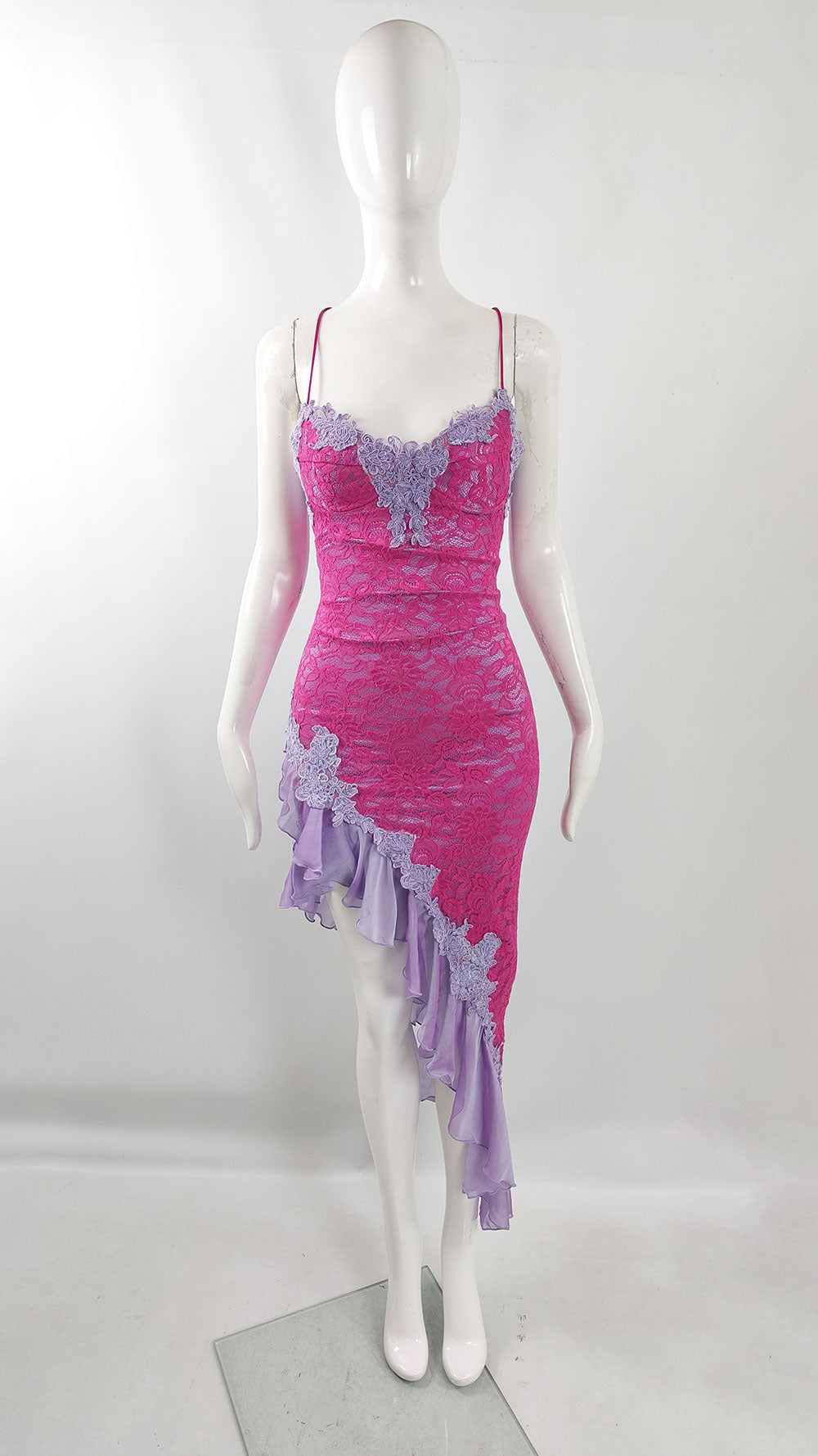 Catwalk Collection Vintage Hot Pink Lace & Purple Chiffon Dress, 2000s