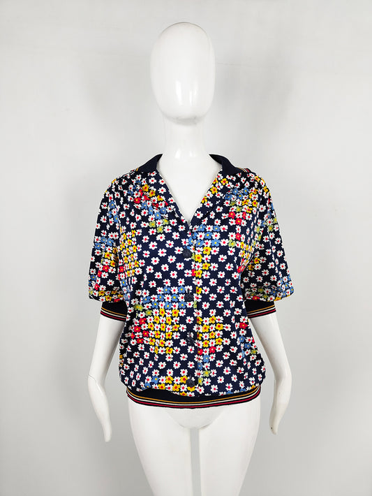 Liola Vintage Italian Women's Daisy Print Blouson Top, 1980s