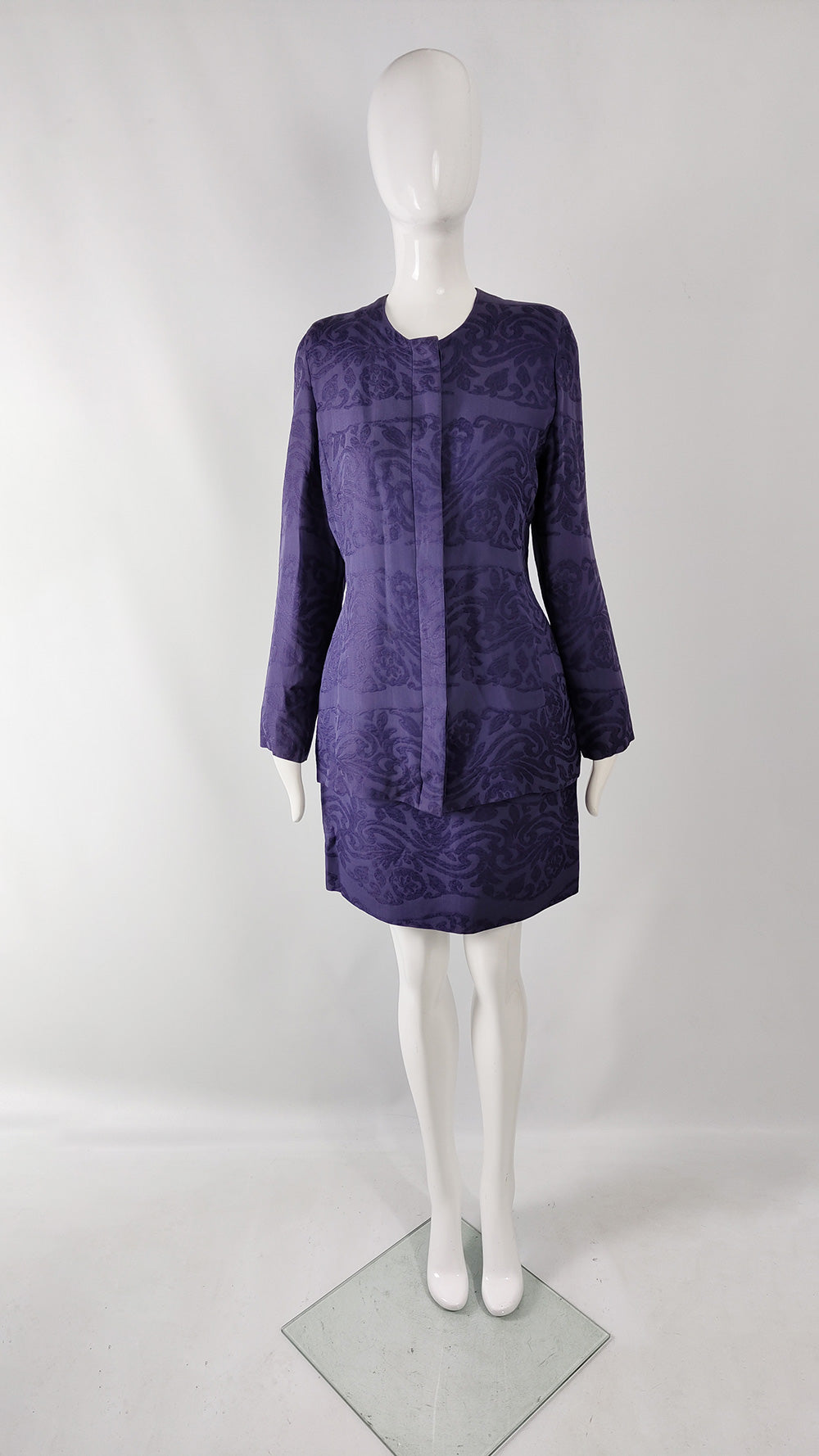 1990s Giorgio Armani vintage women’s silk jacquard skirt suit