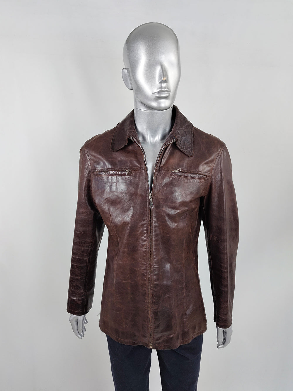 Costume National Men's Brown Mottled Leather Biker Jacket, Fall 2003