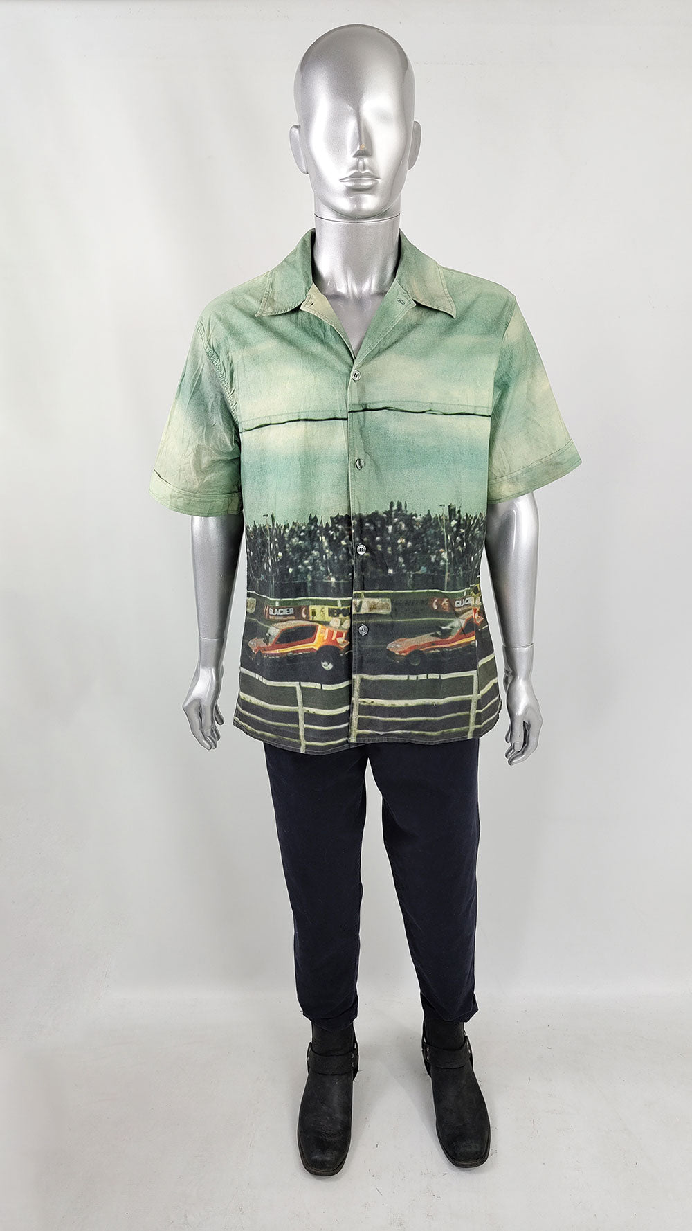 Paul Smith Vintage Mens Stock Car Race Photo Print Shirt