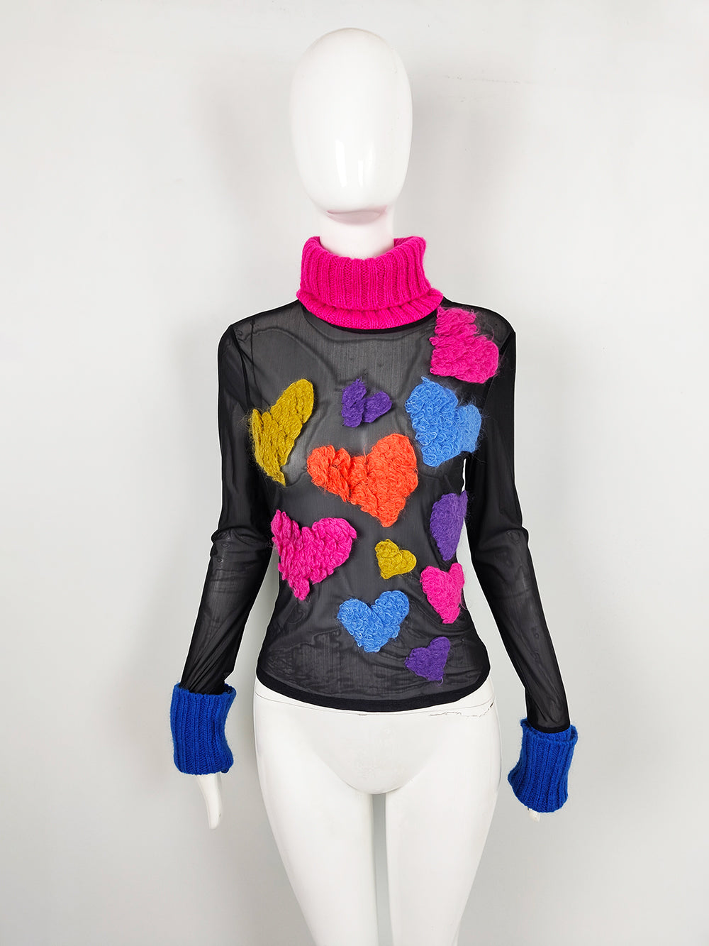 Gai Mattiolo Vintage Sheer Mesh Y2k Love Heart Top, 2000s