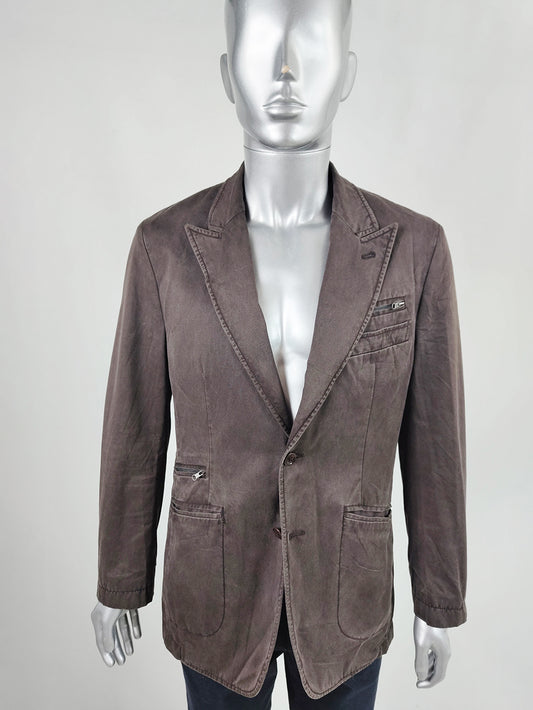Fay Vintage Mens Brown Italian Cotton Tailored Blazer Jacket