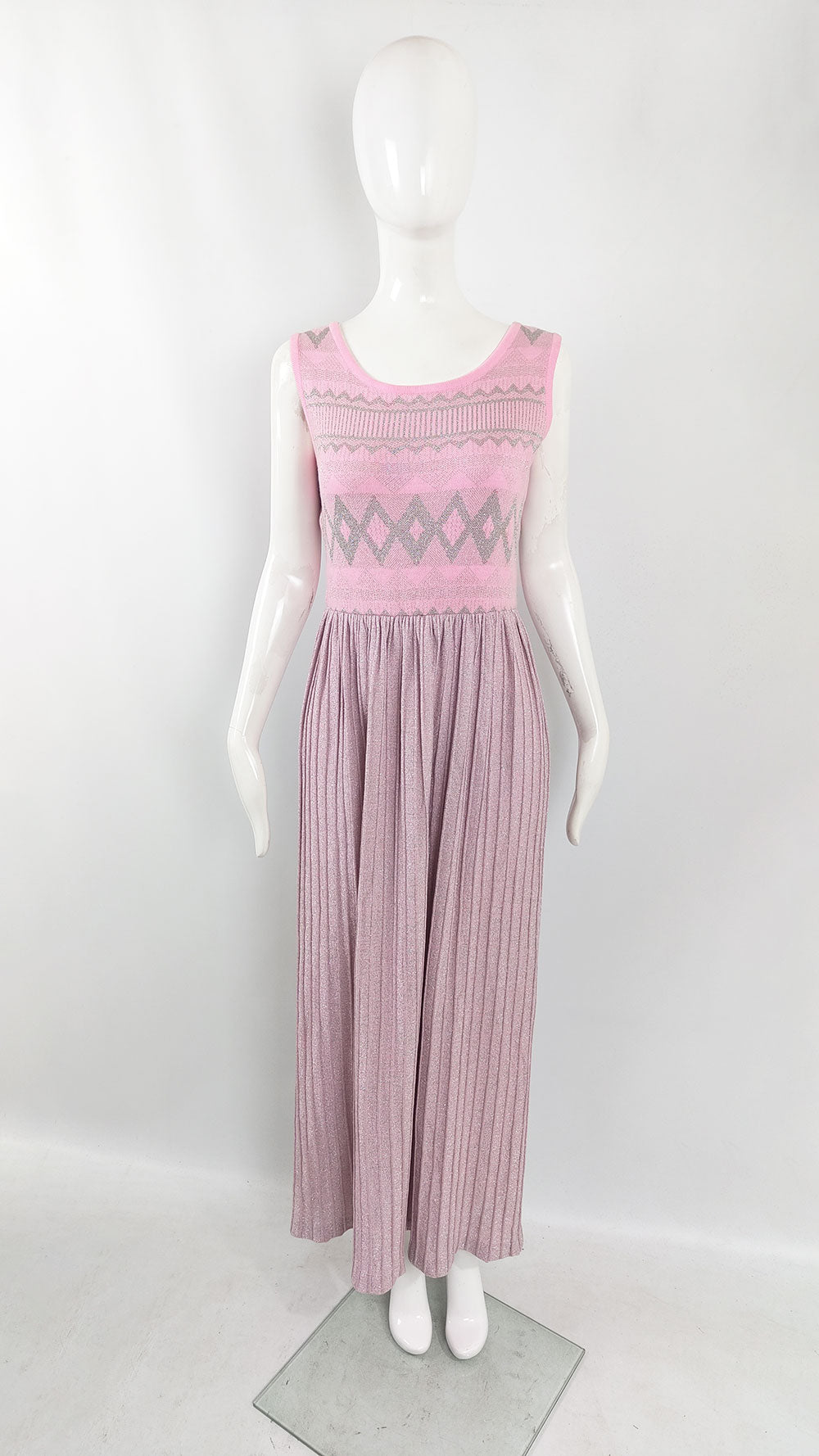 Louis Feraud Vintage Pink & Silver Knit Dress, 1970s