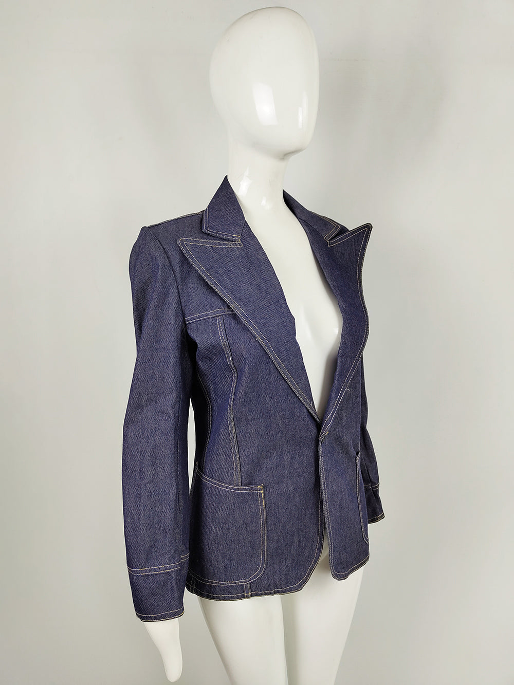 Vintage Womens Mens Unisex Patch Pocket Denim Jacket, 1970s