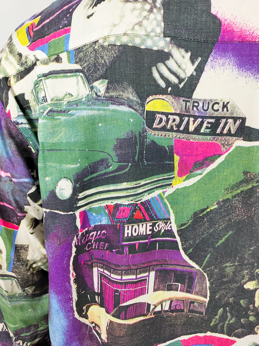 Mens Vintage Old Hollywood Print Long Sleeve Viscose Shirt, 1990s