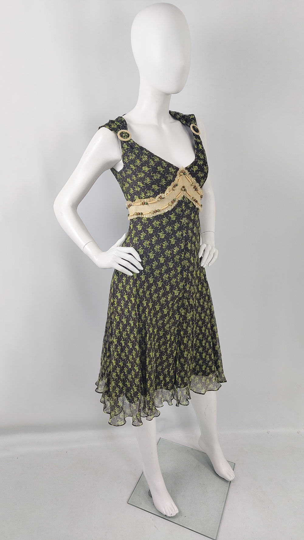 Ronit Zilkha Vintage y2k Pure Silk Chiffon Frog Print Dress