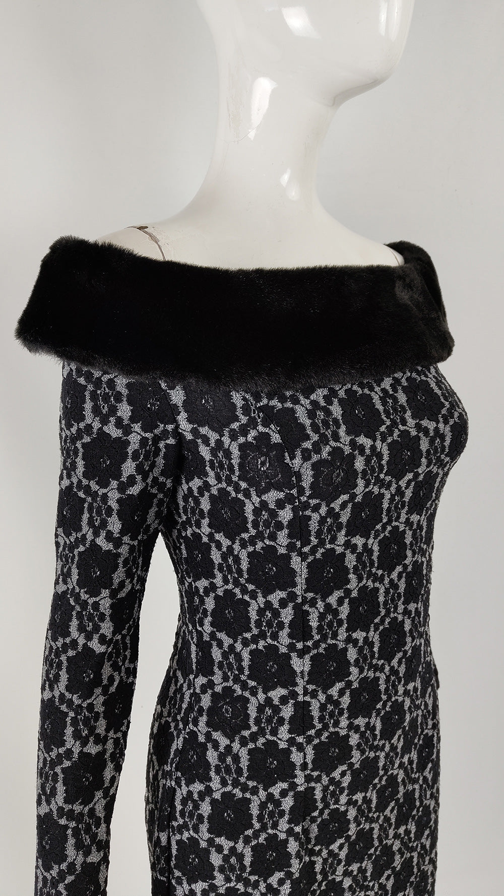 Ikito Vintage Faux Fur & Lace Party Dress
