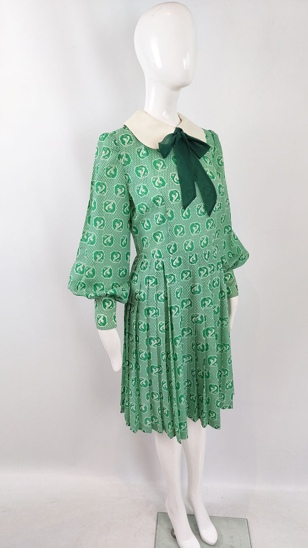 Jean Allen Vintage Bishop Sleeve Green Dress, 1960s