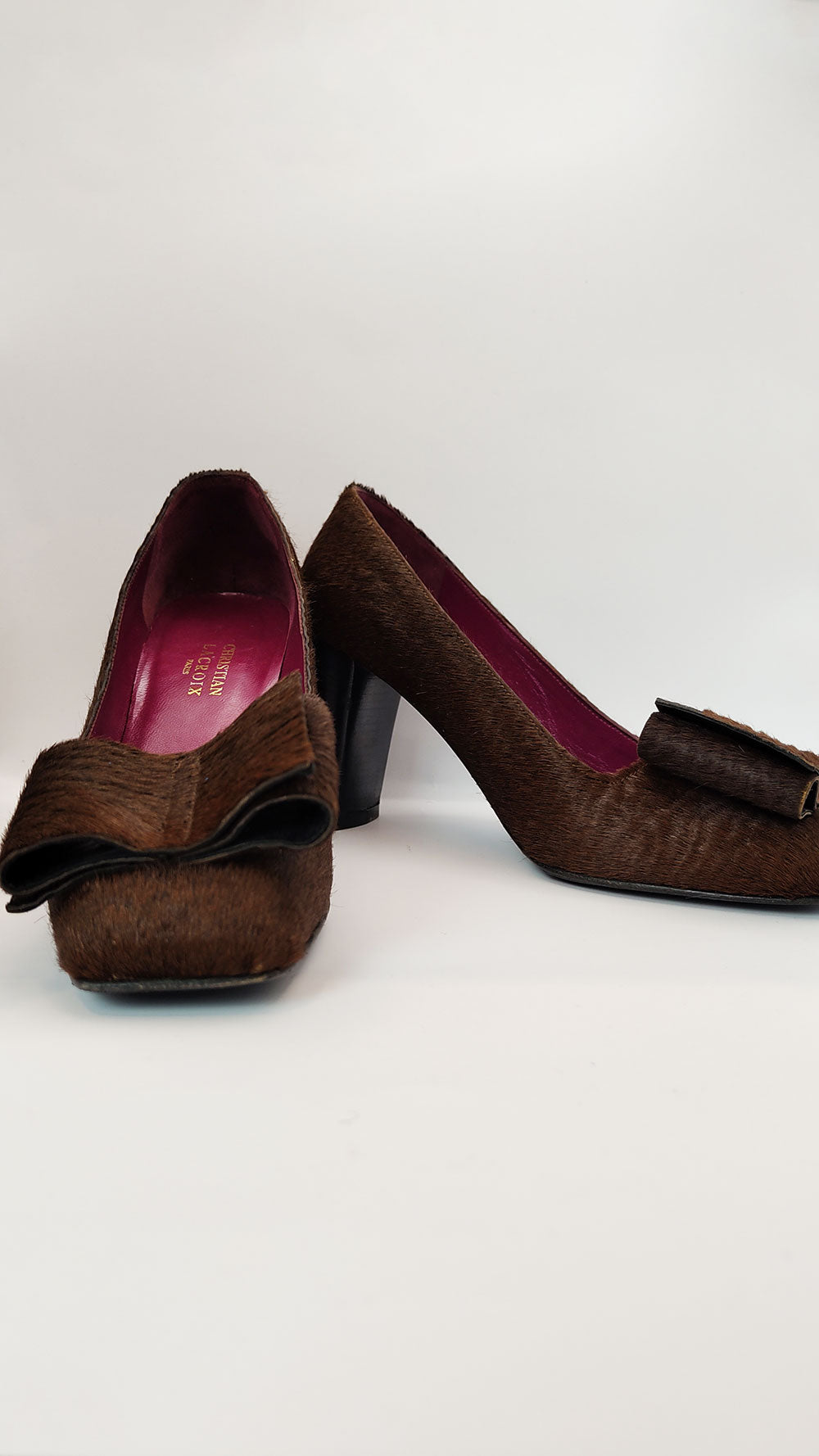 Christian Lacroix Brown Calf Hair & Leather Square Toe Shoes - 37 EU