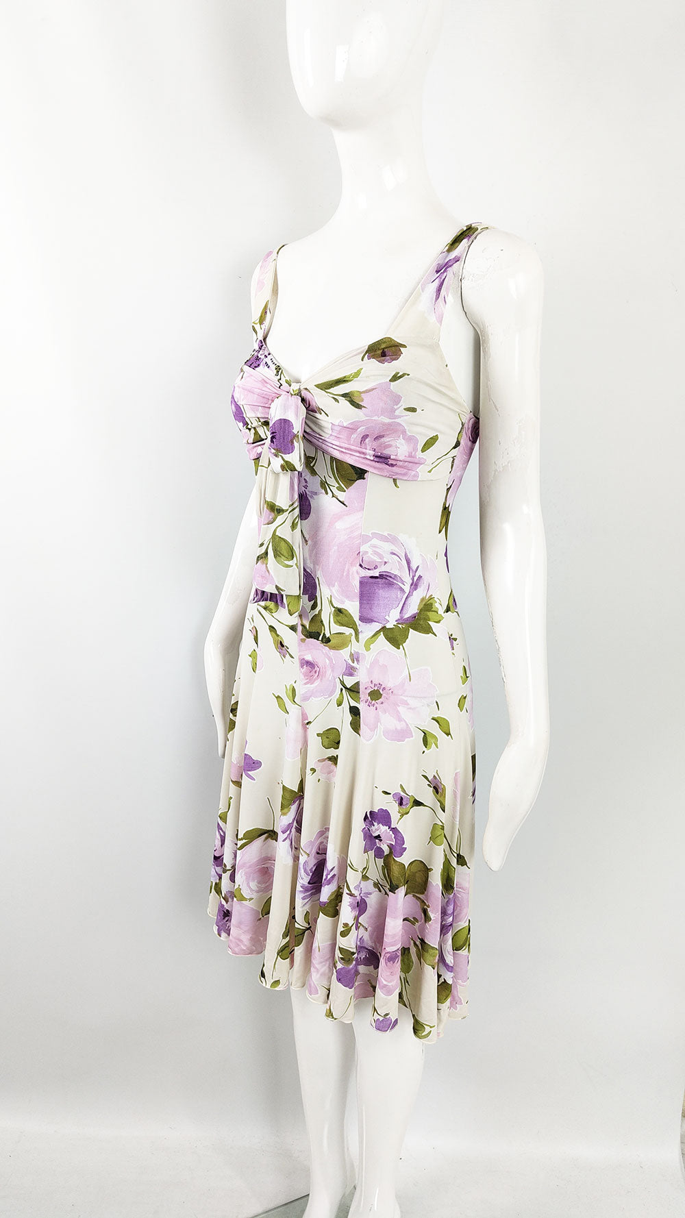 A vintage y2k Blugirl by Blumarine dress with a sleeveless cut and a purple rose pattern. 