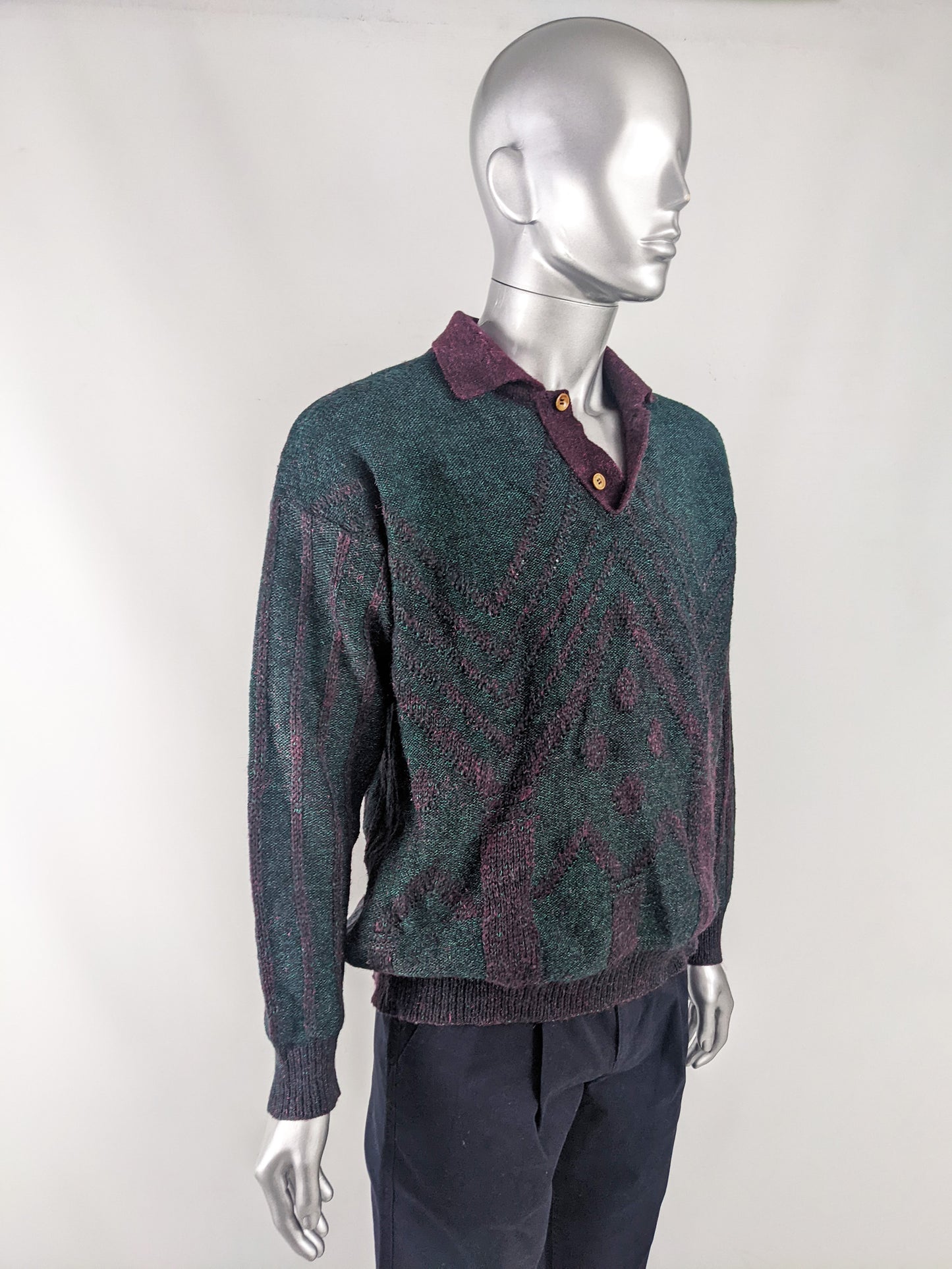 Maximilian Vintage Italian Mens Collared Green Sweater, 1980s