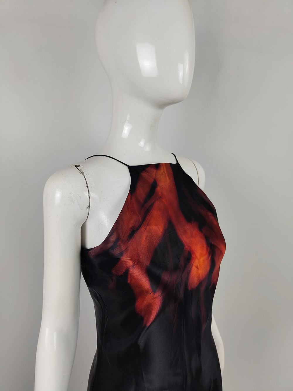 Anthea Mooney Vintage Flame Print Acid Treated Satin Slip Dress, 1980s