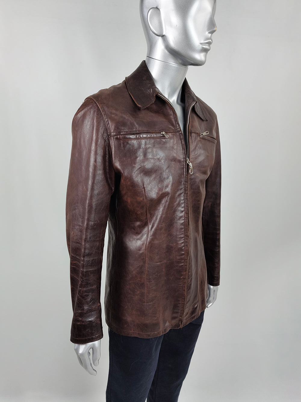 Costume National Men's Brown Mottled Leather Biker Jacket, Fall 2003
