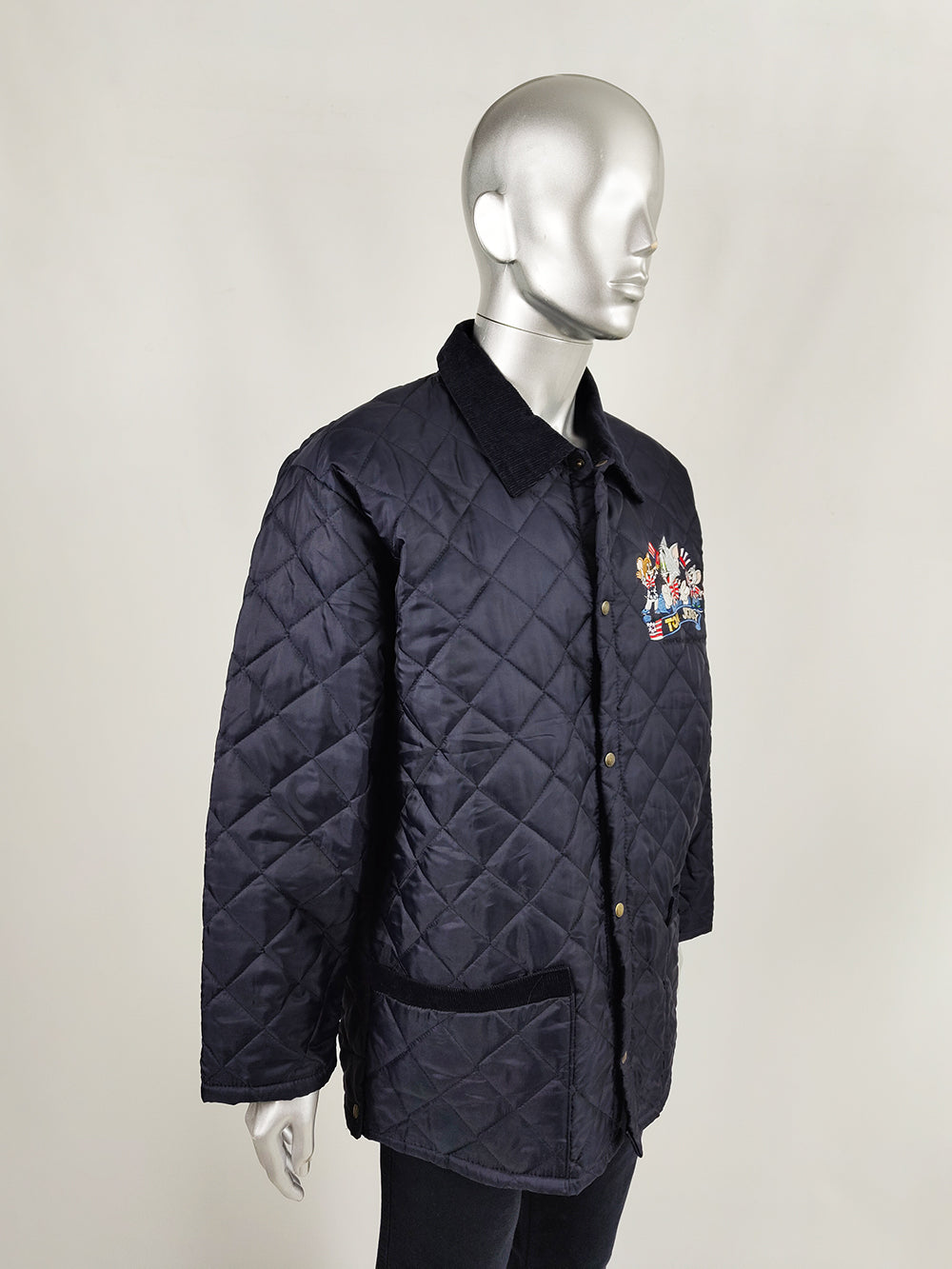 Vintage Mens Italian Tom & Jerry Navy Blue Quilted Coat, 1990s