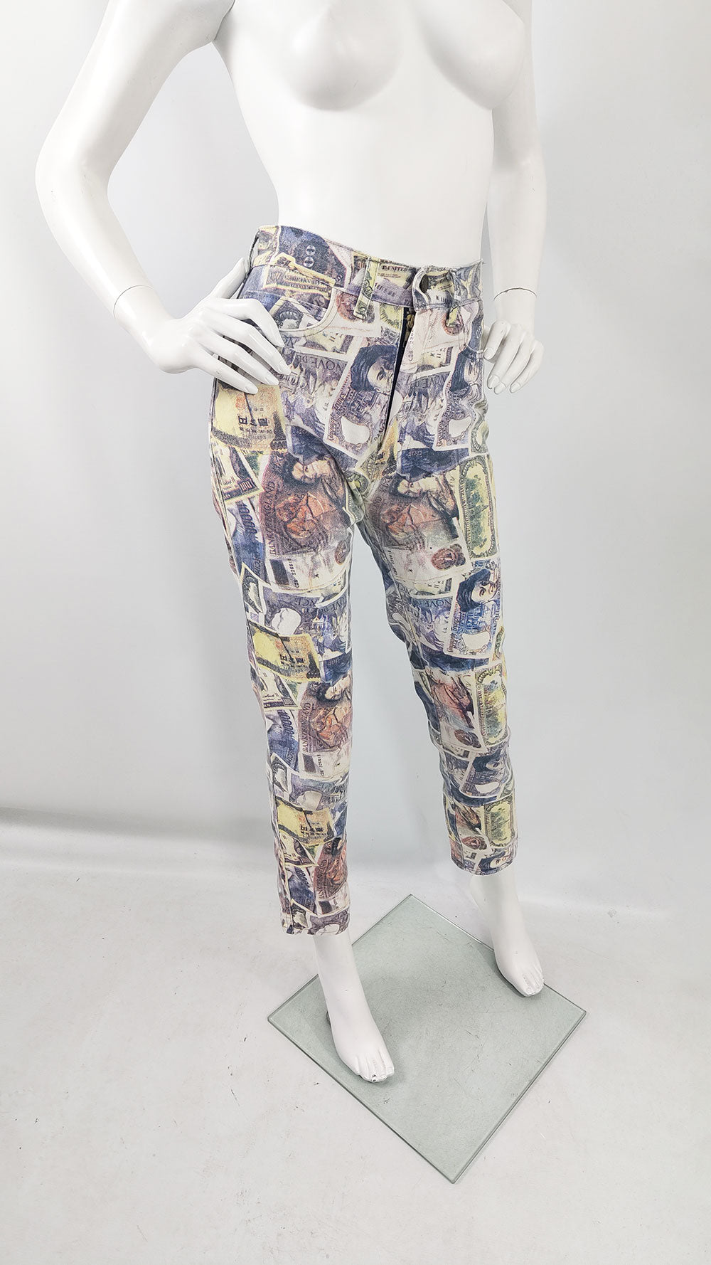 Modzart Vintage Womens Slim Leg Money Print Jeans, 1980s