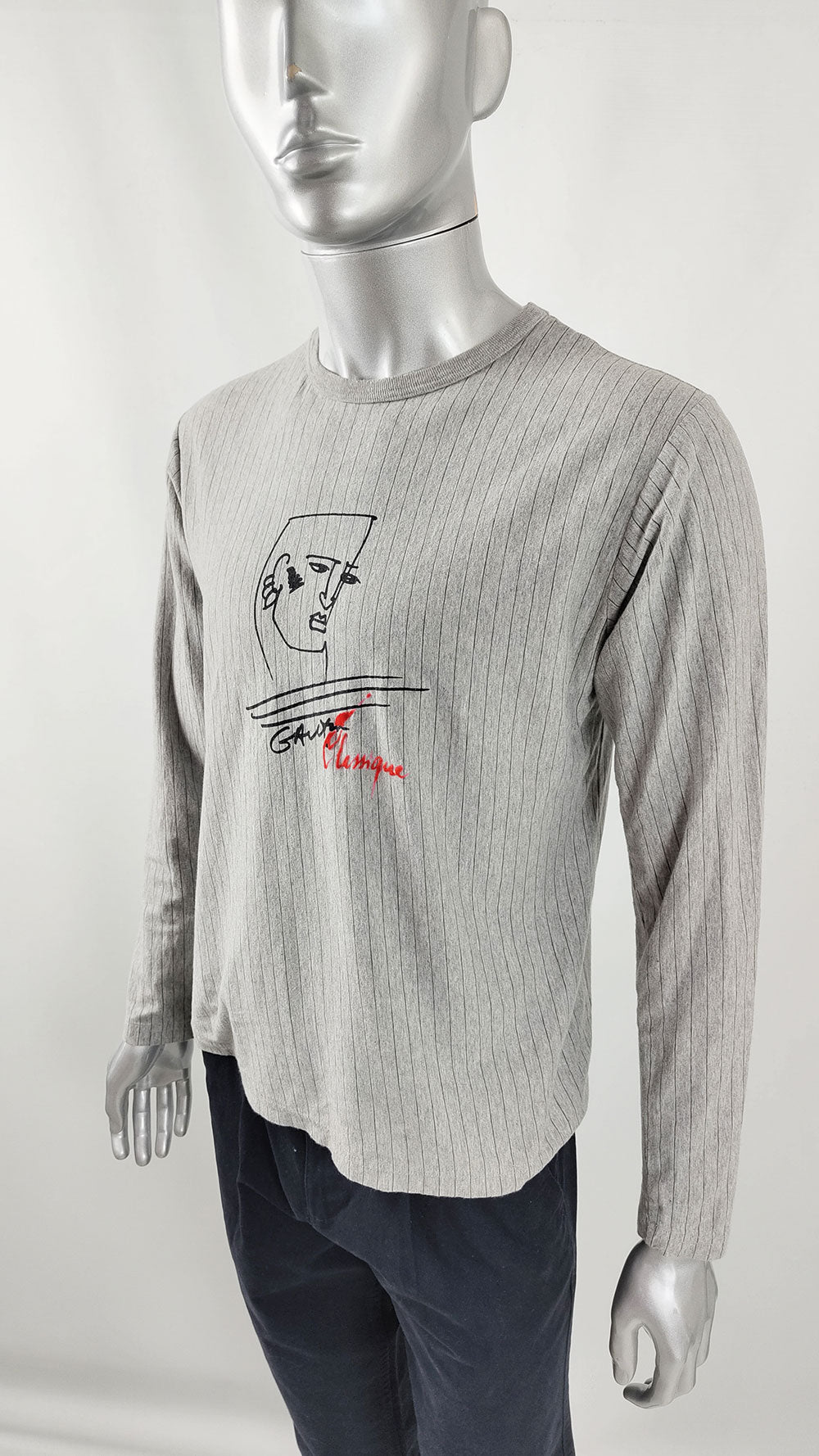 Jean Paul Gaultier Vintage Mens Grey Long Sleeve T Shirt, 1990s