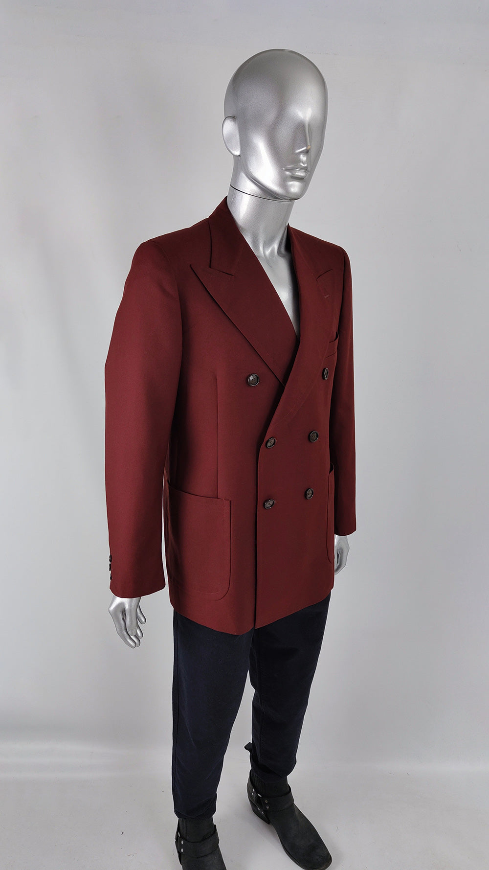 Vintage Mens Red Double Breasted Blazer Jacket, 1980s