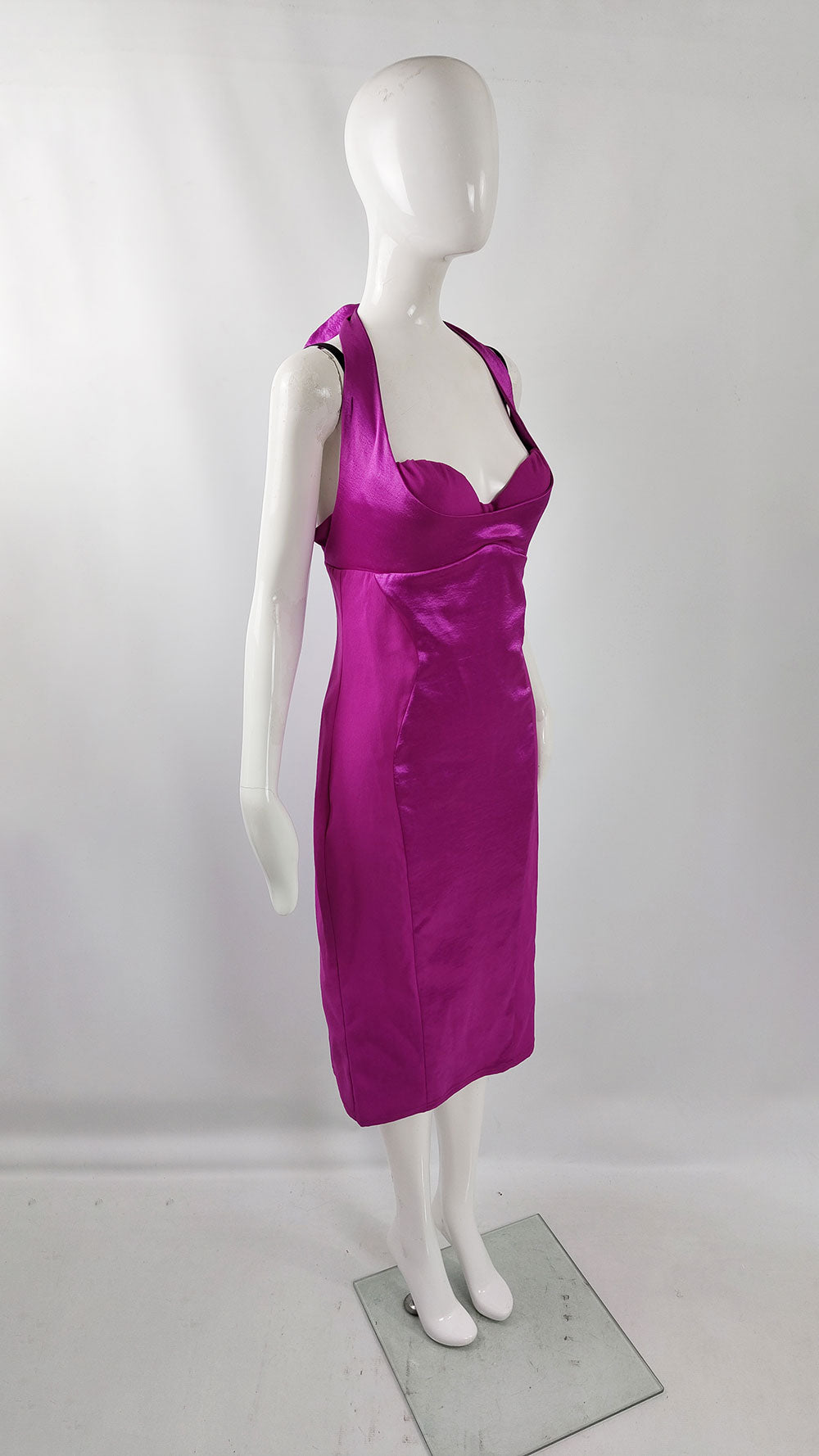 Dawn Stretton Vintage Satin Shelf Bust Y2k Cocktail Party Dress, 2000s
