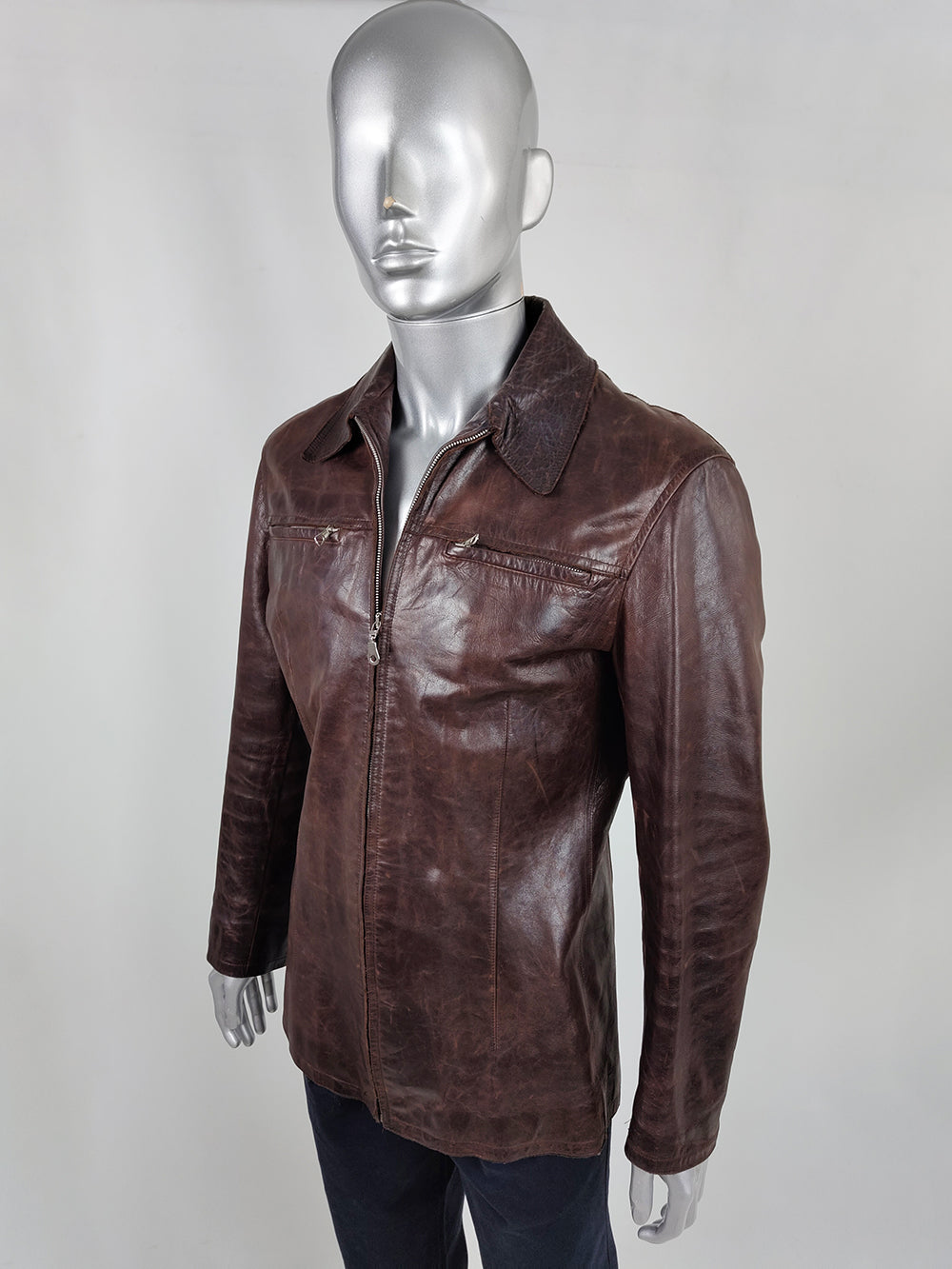 Costume National Men's Brown Mottled Leather Biker Jacket, Fall 2003