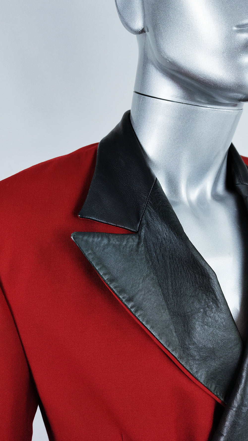 Claude Montana Vintage Mens Red Wool & Leather Jacket, 1980s