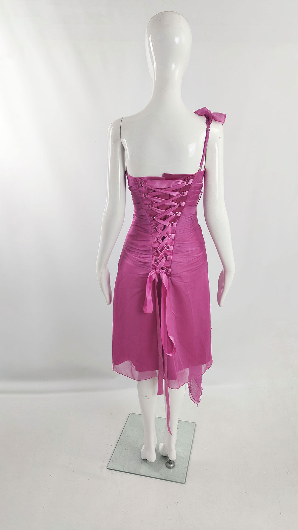 Charas Vintage y2k Fuchsia Pink Corset Back Dress, 2000s