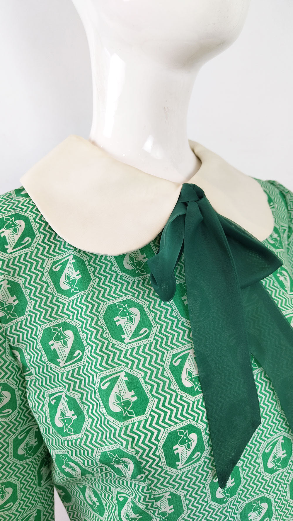 Jean Allen Vintage Bishop Sleeve Green Dress, 1960s