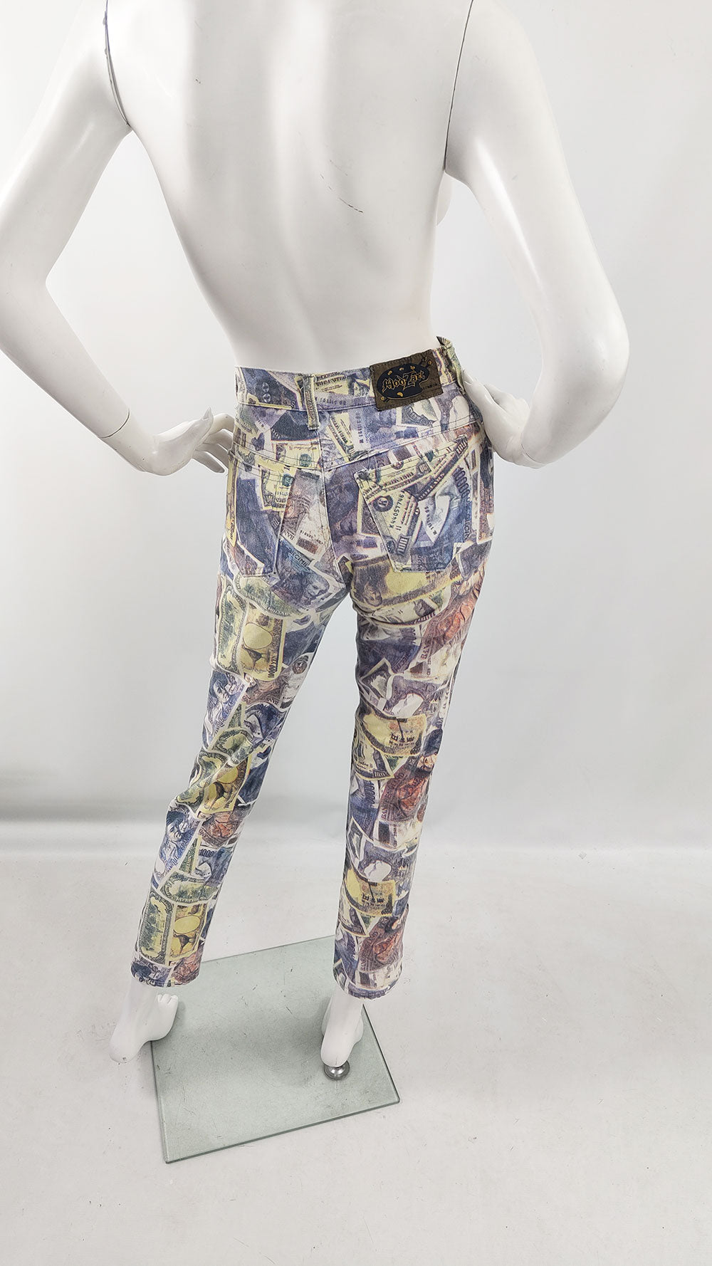 Modzart Vintage Womens Slim Leg Money Print Jeans, 1980s