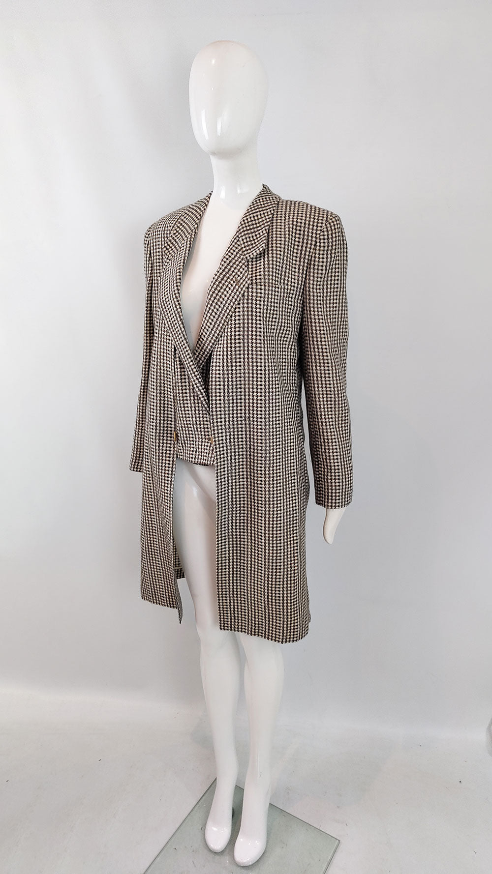 Giorgio Armani Vintage Womens Tweed Built in Waistcoat Coat, 1980s