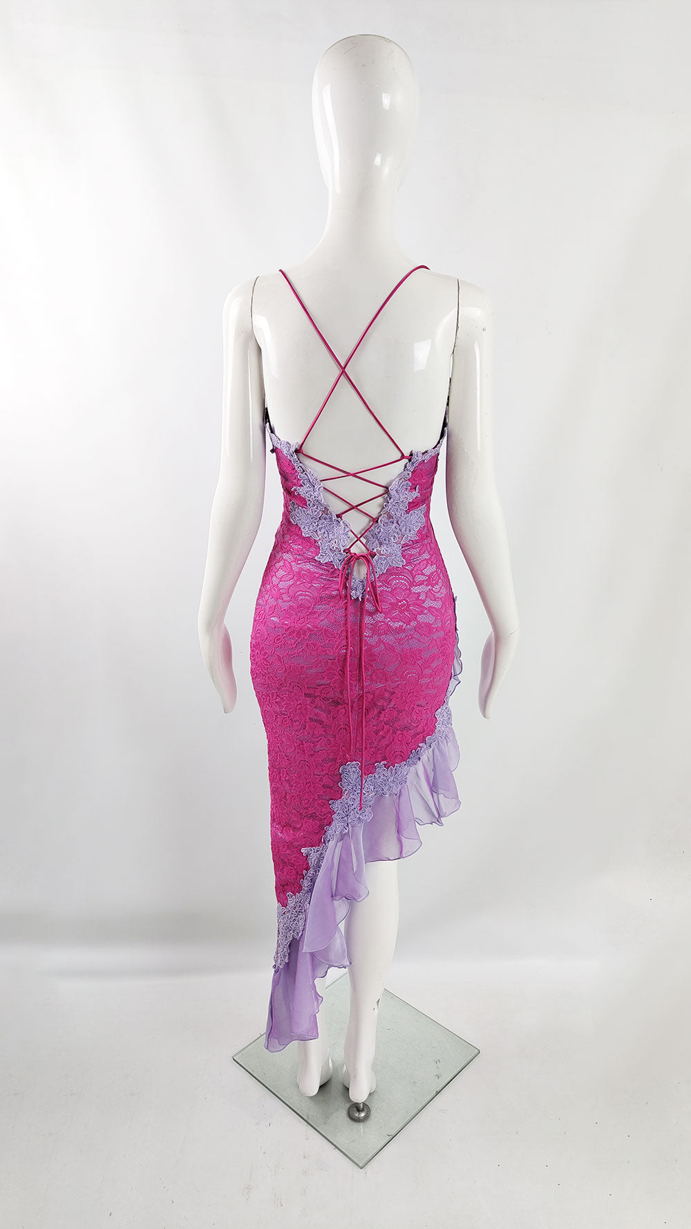 Catwalk Collection Vintage Hot Pink Lace & Purple Chiffon Dress, 2000s