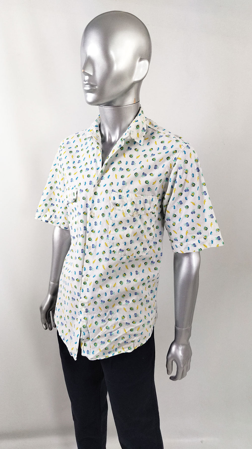 Arsenal Vintage Italian White Cotton Fruit Print Shirt, 1980s