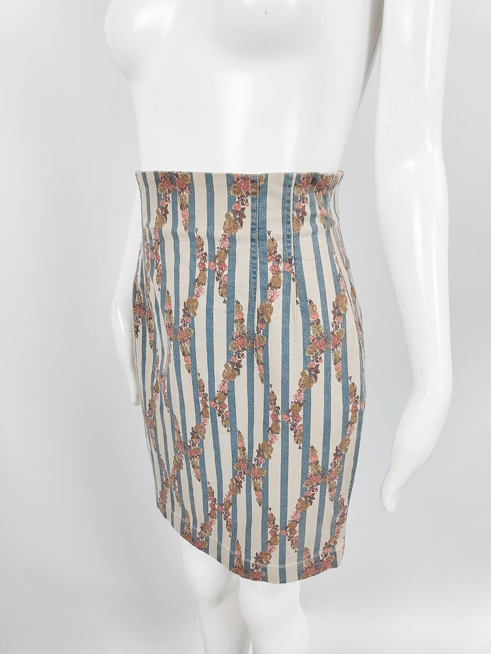 Cerini Vintage Italian Floral Striped High Waist Skirt, 1980s