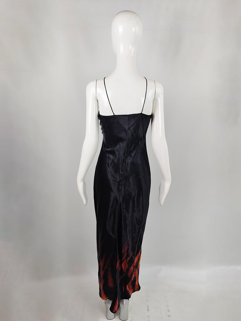 Anthea Mooney Vintage Flame Print Acid Treated Satin Slip Dress, 1980s