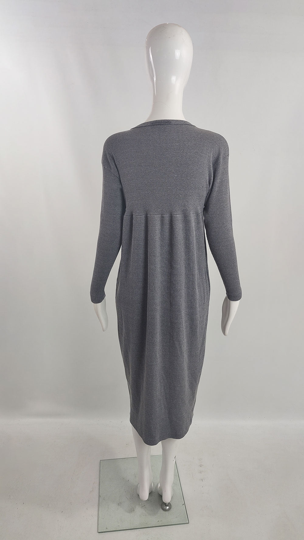 Joseph Tricot Vintage Grey Ribbed Knit Long Sleeve Dress