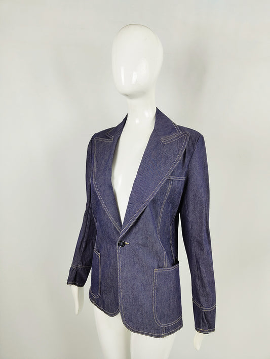 Vintage Womens Mens Unisex Patch Pocket Denim Jacket, 1970s