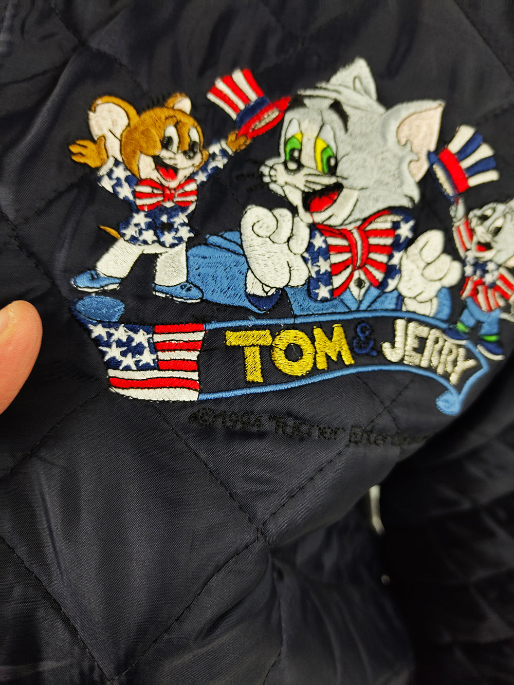 Vintage Mens Italian Tom & Jerry Navy Blue Quilted Coat, 1990s