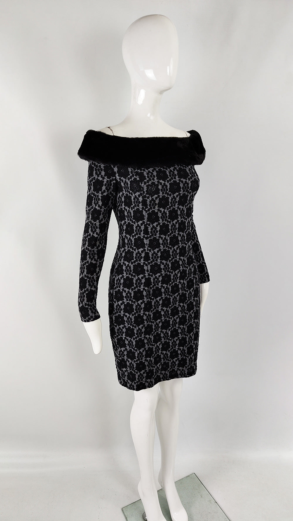 Ikito Vintage Faux Fur & Lace Party Dress