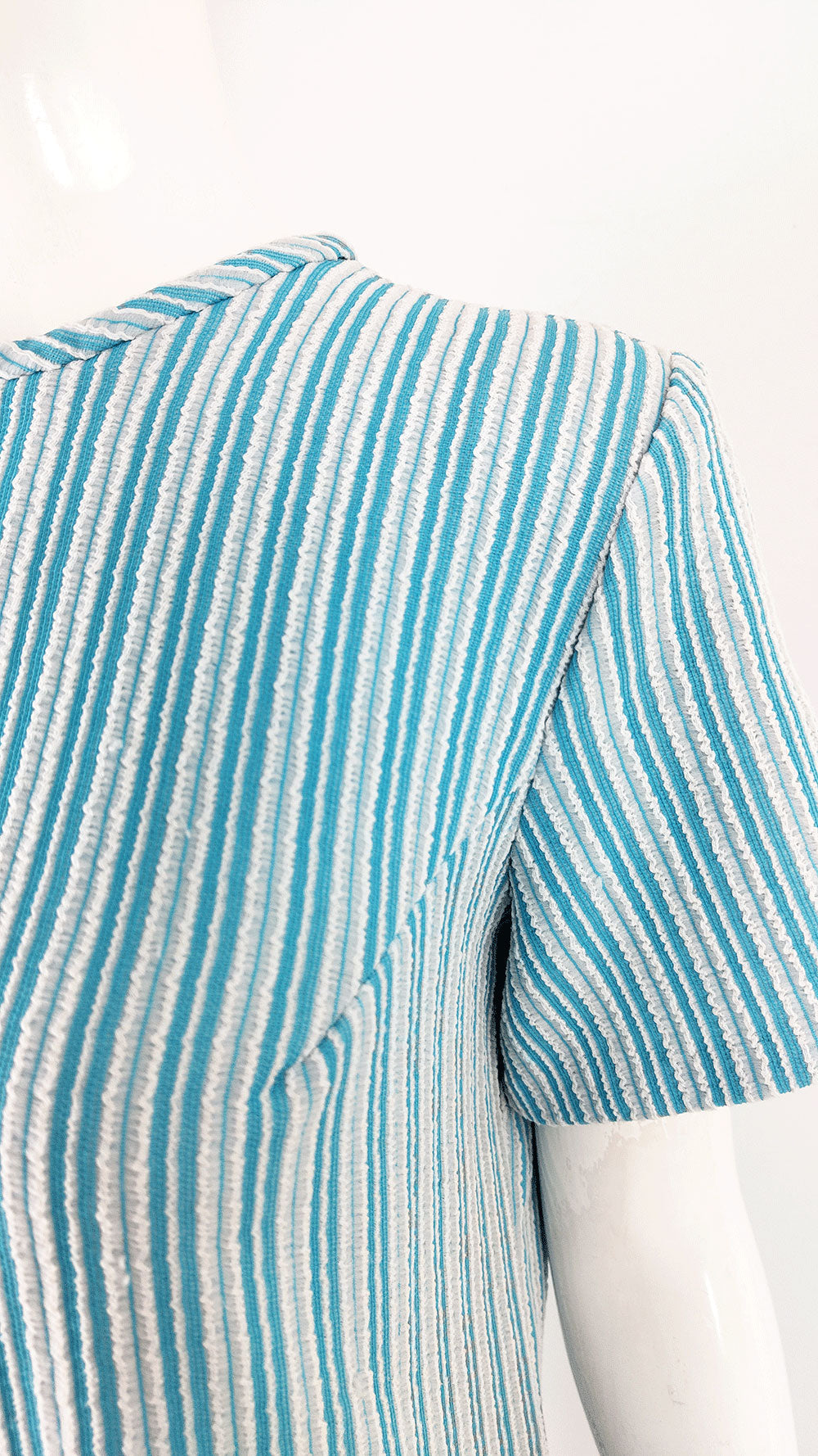 Vintage Blue & White Textured Polyester Mod Shift Dress, 1960s