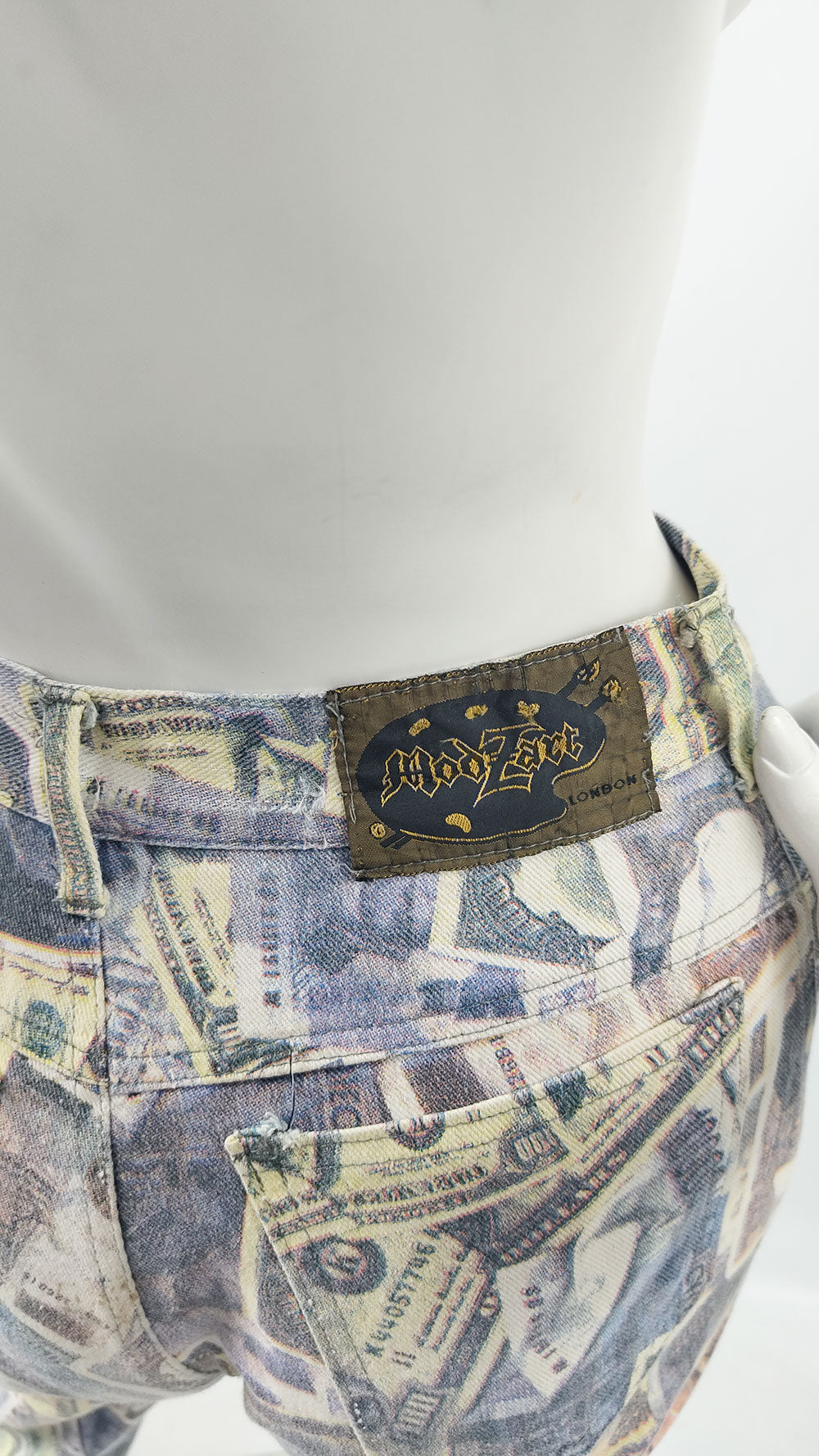 Modzart Vintage Womens Slim Leg Money Print Jeans, 1980s