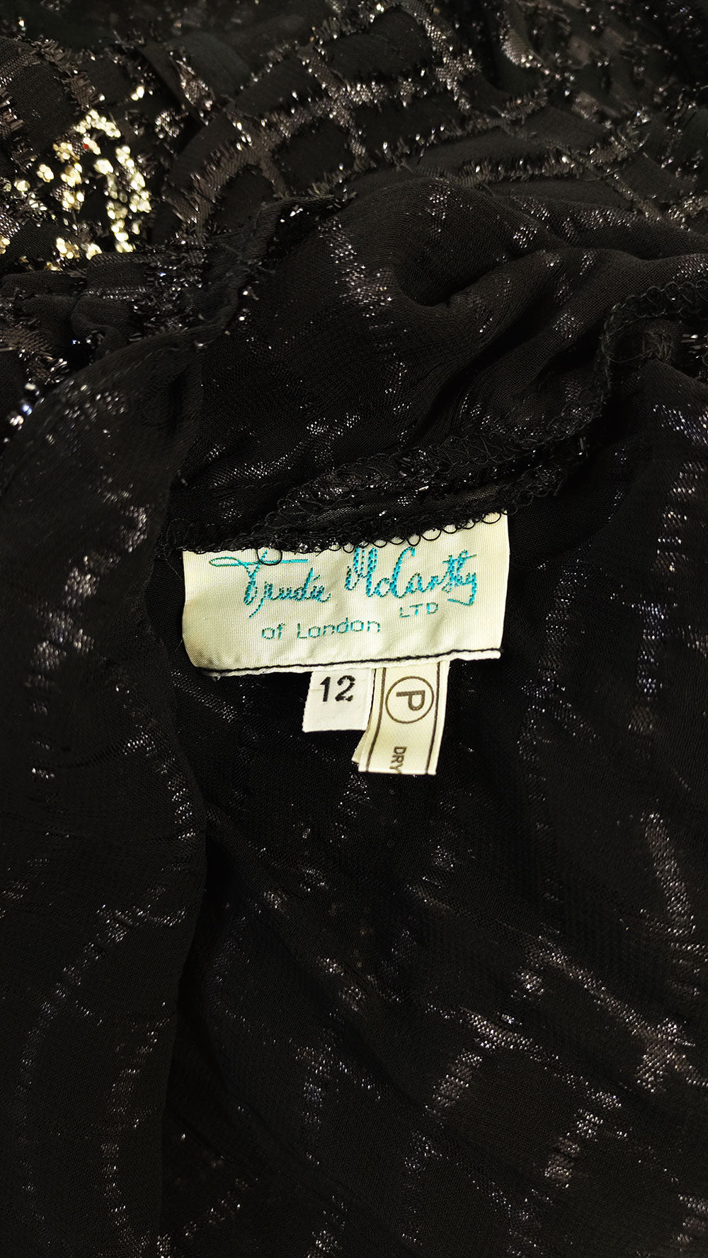 Trudie McCarthy Vintage Sheer Black Batwing Blouse, 1980s