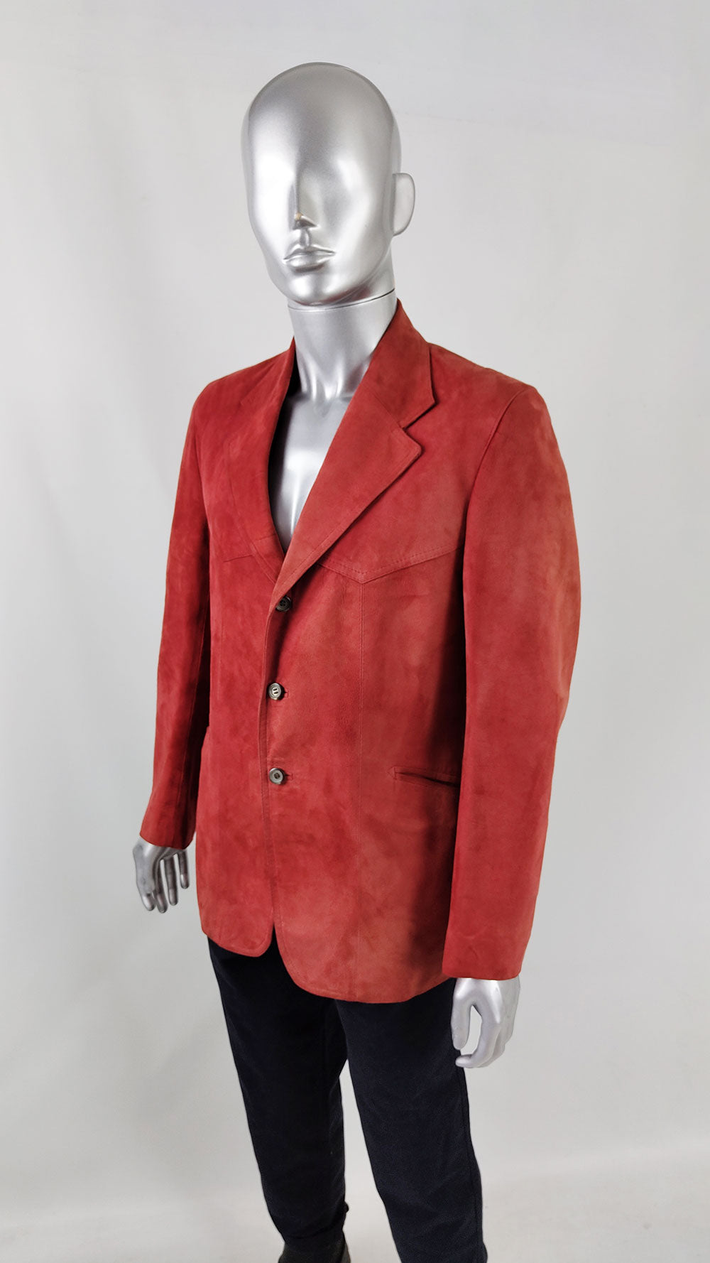 Vintage Mens Red Lambskin Suede Blazer Jacket, 1970s