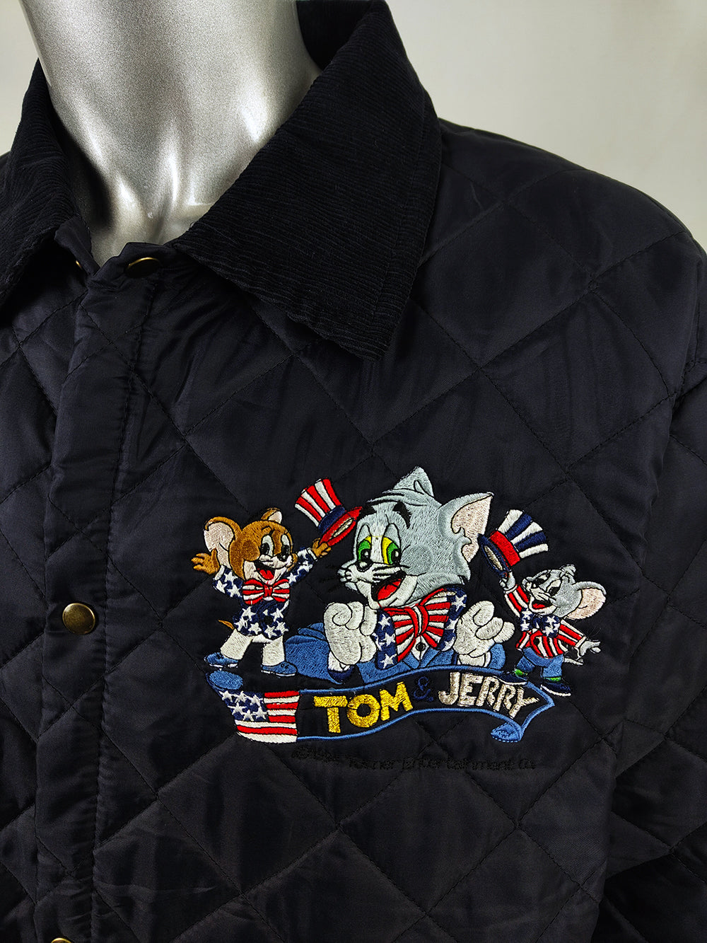 Vintage Mens Italian Tom & Jerry Navy Blue Quilted Coat, 1990s
