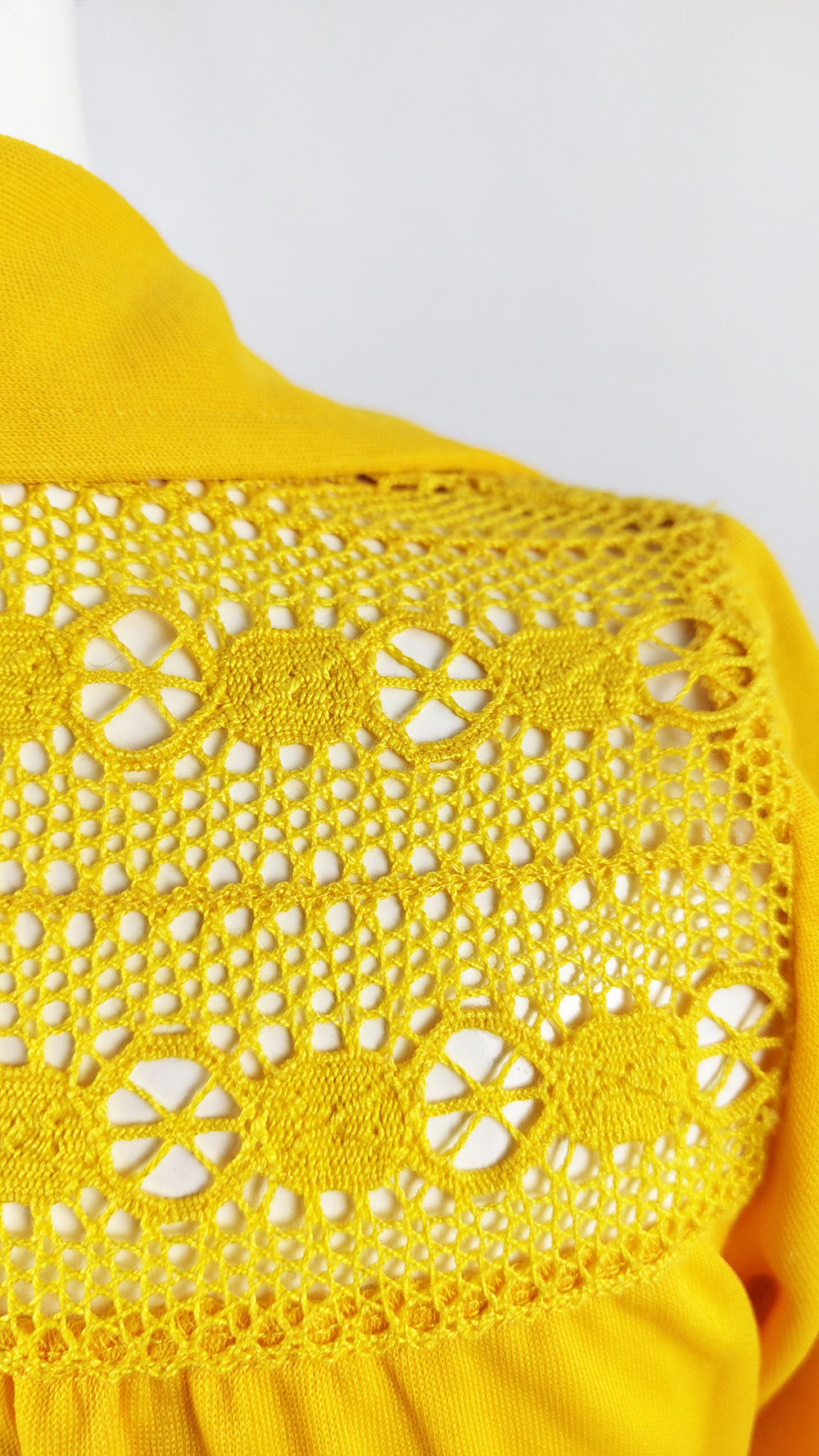 Gottex Vintage Yellow Sheer Cut Out Lace Maxi Dress, 1970s