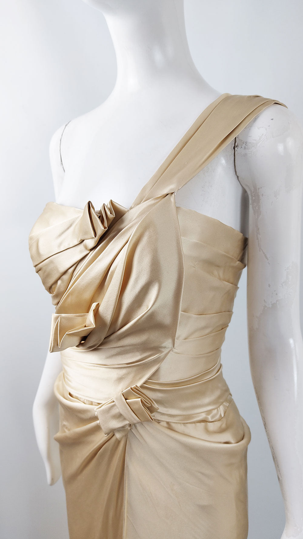 David Fielden Vintage Pure Silk Satin Gold Wedding Evening Dress