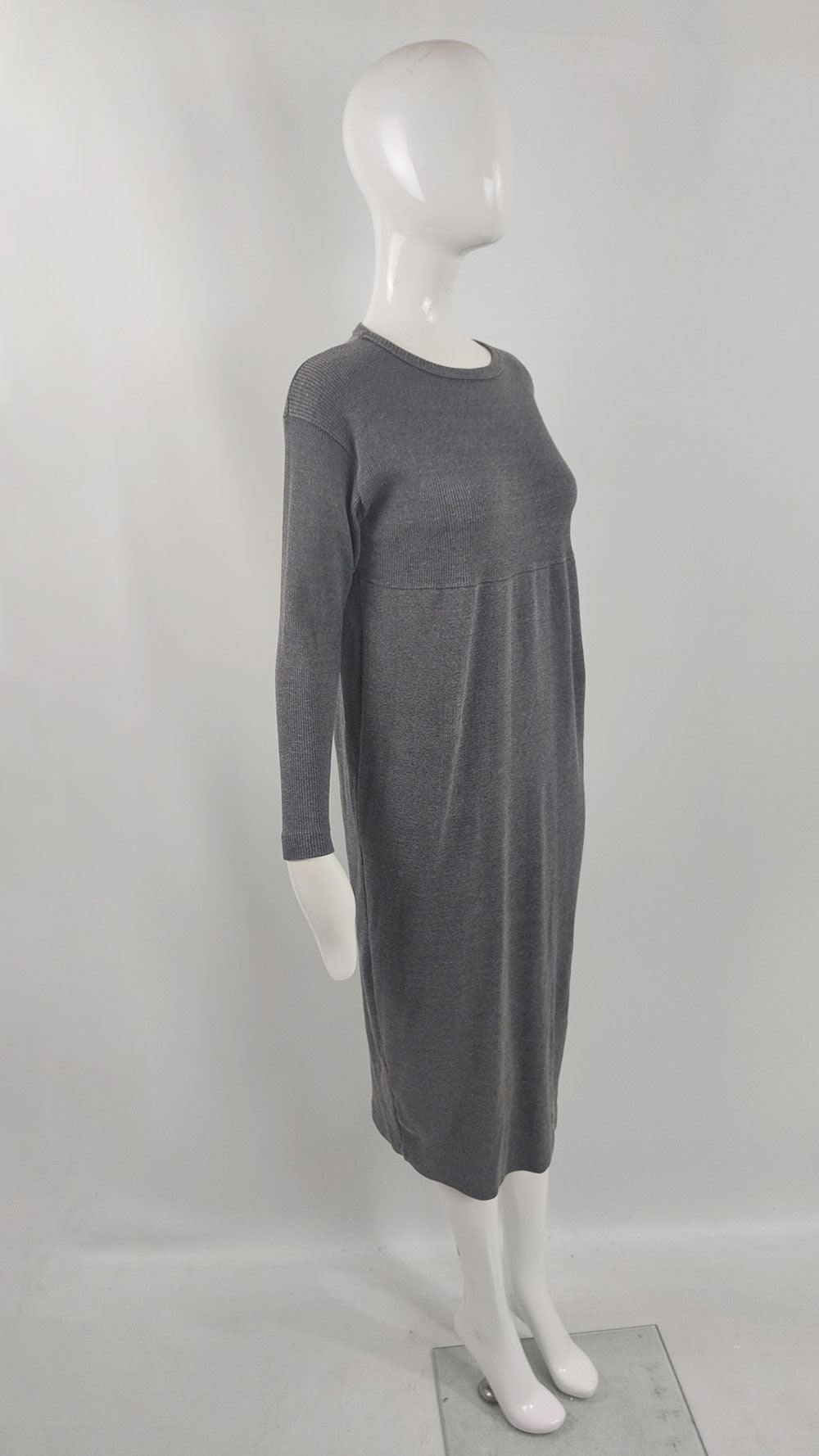 Joseph Tricot Vintage Grey Ribbed Knit Long Sleeve Dress
